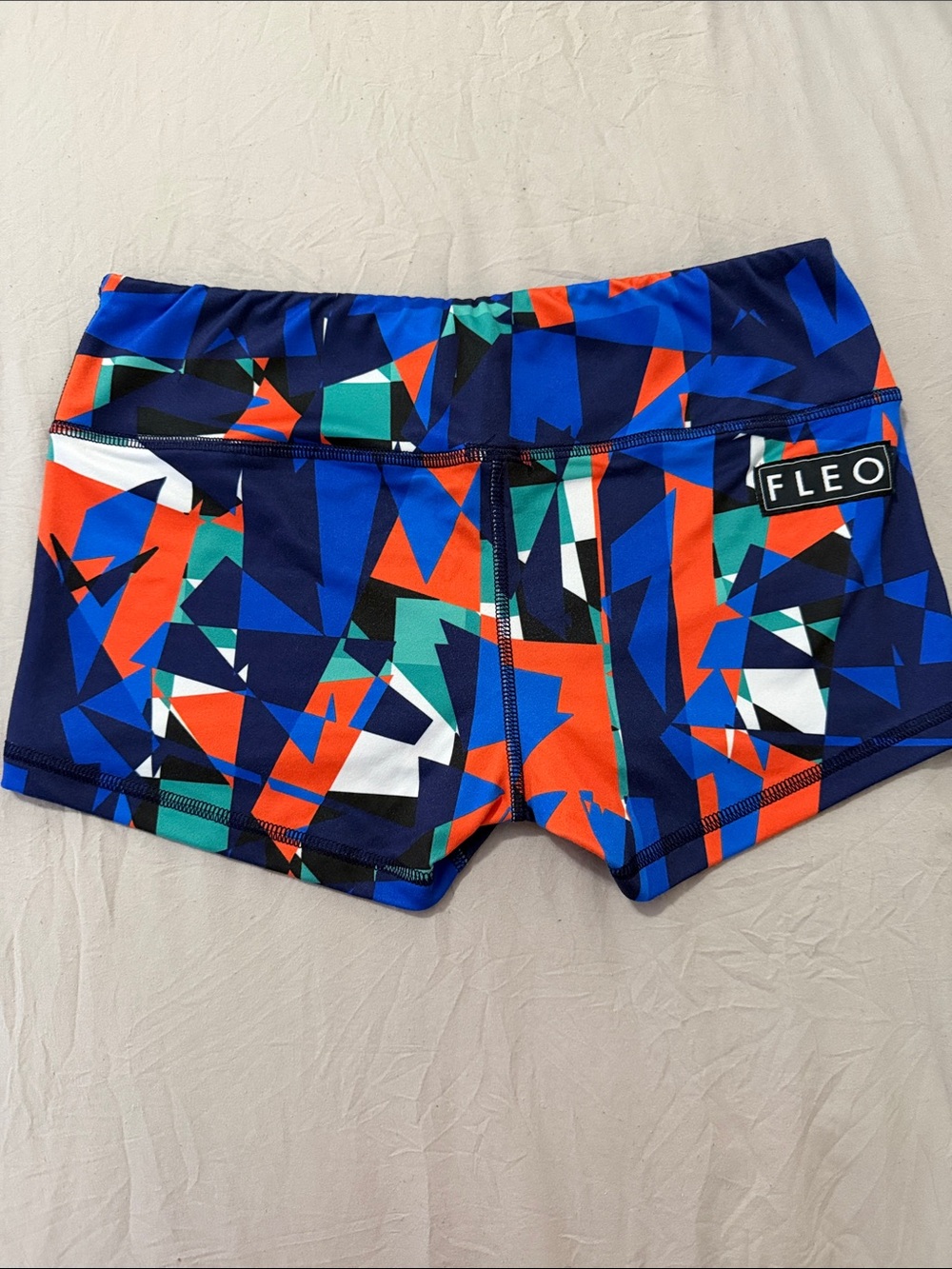 Fleo Women's Navy Geometric Bike Shorts with Orange & Teal Accents
